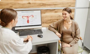 una mujer embarazada en una consulta de seguimiento