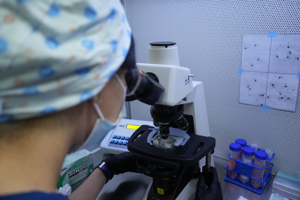 Un especialista en laboratio analizando si conviene Fertilización In Vitro o Inseminación Artificial